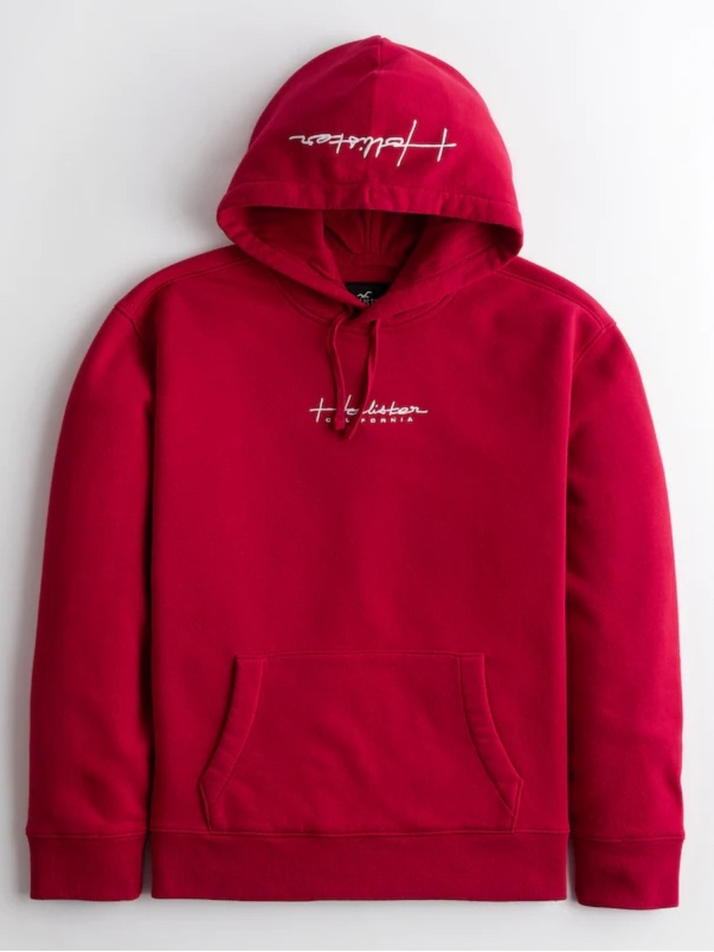Hollister Must-Have Collection Hoodie Red Embroidered Logo Pullover Sz Large